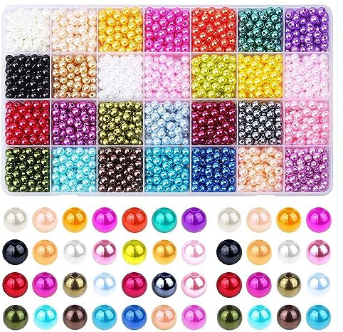 1960 Stücke 6mm Beads Perlen Set, Glasperlen zum Basteln Edelstein Perlen Rund Bunte Armband Bastel Perlen 28 Farben Schmucksteine mit Loch für Schmuckherstellung und DIY Handwerk Dekor Ohrringen
