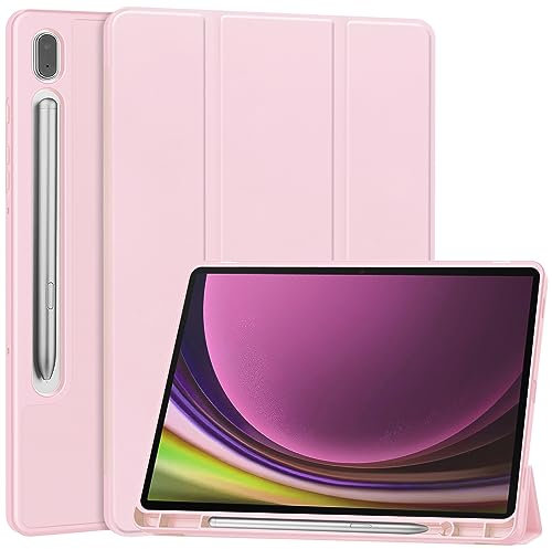 Miimall Compatible with Samsung Galaxy Tab S9 Case, [Trifold Stand] [S Pen Holder] [Auto Wake/Sleep] PU Leather Shell Shockproof Ultra Slim Tablet Cover for Galaxy Tab S9 2023, Pink