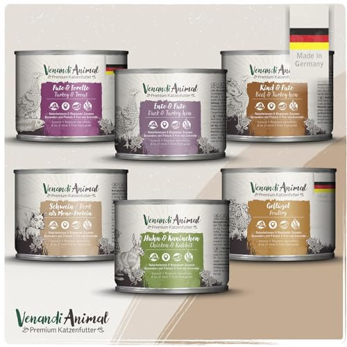 Venandi Animal - Premium Nassfutter für Katzen - Probierpaket IV, 6 x 200g (6er Pack), getreidefrei mit extra viel Fleisch