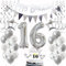 Silber Geburtstagsdeko 16 Jahre Mädchen Junge,ballon 16 Geburtstag Mädchen Deko, Luftballons 16. Geburtstag Deko Mädchen silber,Party Deko 16. Geburtstag Junge Tortendeko 16 Geburtstag Mädchen