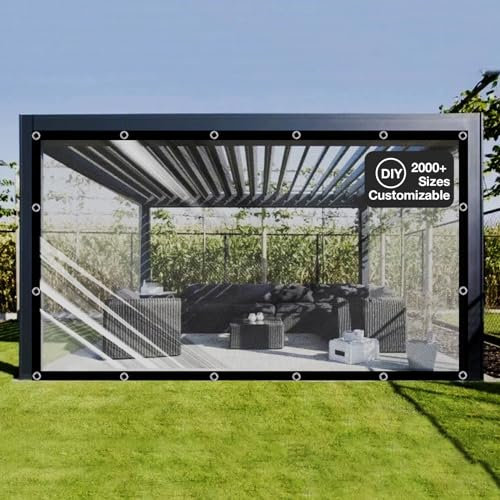 Ezcasch Clear Tarpaulin Waterproof Heavy Duty with Eyelets - 420 g/m² PVC Customizable within 10x10m - Transparent Tarpaulin with Rope and Ties Clear Tarp Weatherproof for Pergola Garden Plants