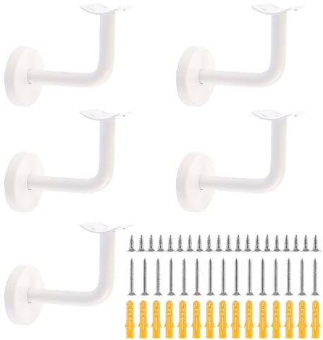 APACALI 5 soportes para pasamanos de color blanco, 60 x 80 mm, soporte para pasamanos de acero inoxidable, soporte de pared, accesorios para montaje en pared, barandilla de madera