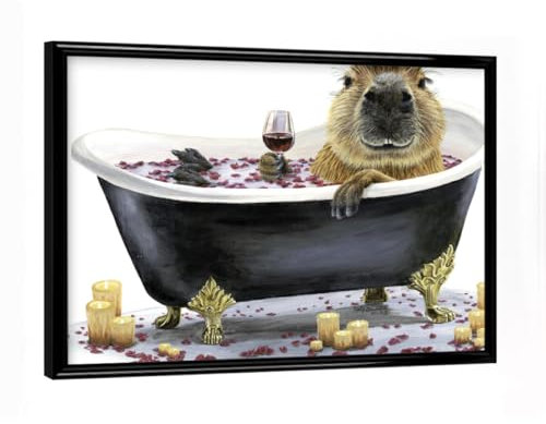 artboxONE Poster mit schwarzem Rahmen 18x13 cm Tiere Frohes Cappy-Bad - Bild Tiere Capybara entspannend