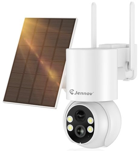 Jennov 2K Camera Surveillance WiFi Exterieure sans Fil Solaire, 360° PTZ Camera Exterieur Solaire avec Panneau Solaire, PIR Human Detection, Vision Nocturne Couleur, Audio Bidirectionnel, 2.4GHz WiFi