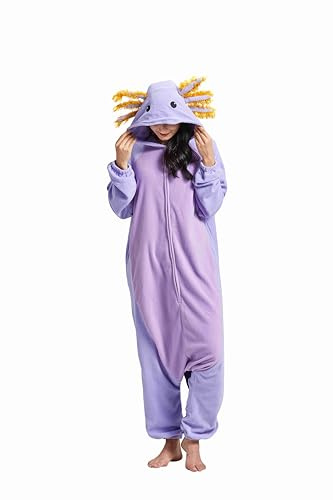 Simzoo Pigiama A Tutina con Animali per Adulti Uomo Donna Costume Viola Axolotl Pigiama Unisex Intero per La Casa