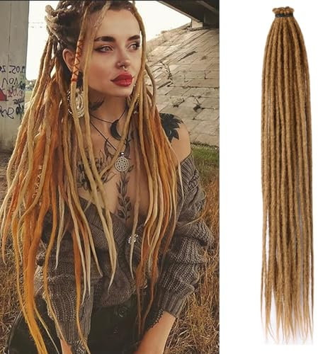 Dreadlock Extensions 24 Inch Synthetic Hippie Single Ended Dreads 10 Strands Ginger 0.6 cm Width Loc Extensions Reggae Style Crochet Hair for Women(27, SE 10 Strands)