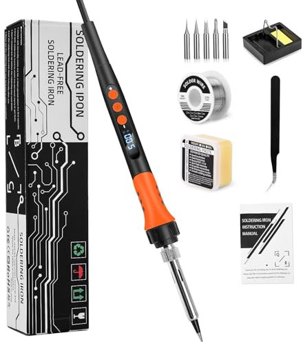 Set di saldatori, saldatore a LED 90W con temperatura regolabile 180℃-480℃, saldatore * 5, pasta per saldare, filo per saldare, supporto per saldatore, set per saldare per riparazioni di saldatura