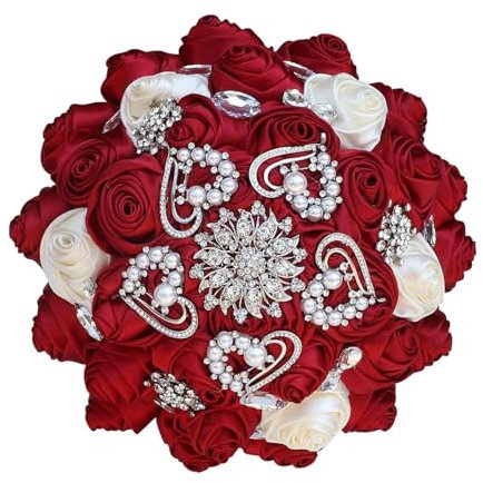 Fasksh Quinceanera Blumenstrauß, handgefertigt, Satin-Rose, Brautstrauß, Wurf, rund, Hochzeitsstrauß, Überwurf, künstlicher Blumenstrauß, Pastell (Farbe: weinrote Milch)