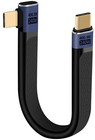 RIIEYOCA PD240W USB C a USB C Cable Corto, 90 Grados 40Gbps de Alta Velocidad de Transferencia de Datos de Tipo C Cable, Soporta 8K @ 60Hz UHD de Salida de Vídeo (Derecha)