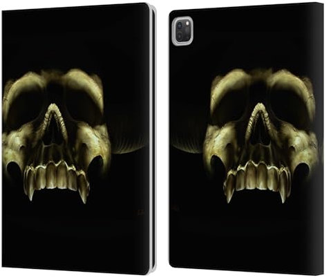 Head Case Designs Offizielle Tom Wood Schädel Schatten Horror Leder Brieftaschen Handyhülle Hülle Huelle kompatibel mit Apple iPad Pro 13 M4 2024
