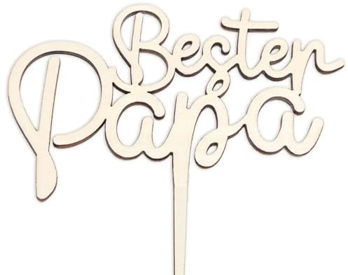 Cake Topper Bester Papa – Gravierte Holz-Schriftzug für Torten, Kuchen und Muffins, stilvolle Tortendekoration, mit Stiel, Größe 11 x 8cm, perfektes Deko-Element für Vatertag und Geburtstagskuchen