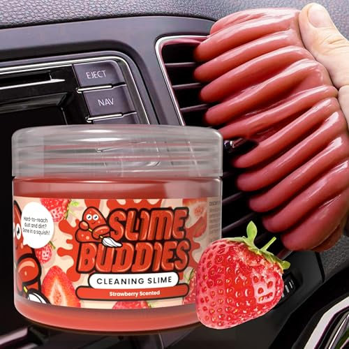 Slime Buddies Cleaning Putty Gel | Car Cleaning Gel for Air Vents & Interiors, Computer, Macbook & Laptop Keyboard Cleaner | Clean Hard to Reach Spaces | Surface Dust Cleaner | Strawberry Scent
