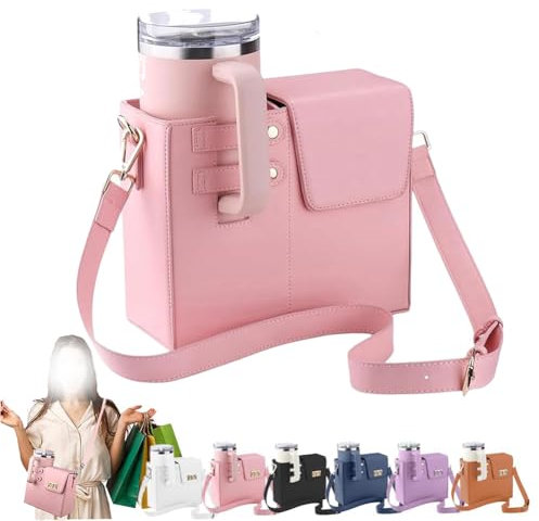 OKESYO Tasche für Stanley Cup, Tragetasche für Stanley Cup 40oz, Stanley Cup Zubehör Tasche für Meisten Wasserflaschen mit Fach und Verstellbarem Schultergurt(Rosa)