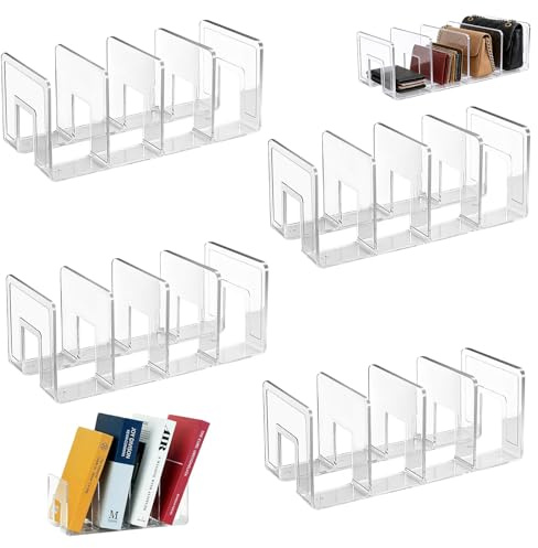 SHAIDOJIO Lot de 4 serre-livres transparents en acrylique - 32 cm - 4 compartiments pour magazines, dossiers, livres, enveloppes, sacs à main, boissons, pour salon, étude, bureau
