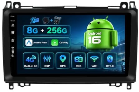 MISONDA [8G+256G] 2 Din Android 16 Autoradio GPS Navigator Für Mercedes-Benz A B Klasse Vito W169 W639 W245 Kamera+Mikrofon |9 Zoll IPS| Unterstützt DAB 4G WLAN BT5.0 Carplay RDS USB-Lenkrad