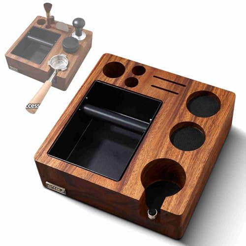 Walnussholz Espresso Stopfstation, Kaffee Tamperstation Organizer, Barista Zubehör für 51/54 mm Siebträger, Tamper und Verteiler, Pucksieb, Abklopfbehälter