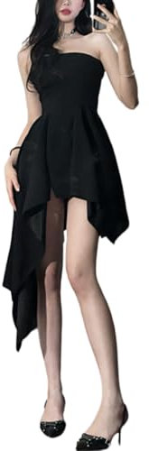 Vestito Sexy Donna Mini Abito Estivo Senza Spalline Abito Bodycon con Volant Irregolare Abito da Sera A Line Swing Estate per Cocktail Discoteca Party