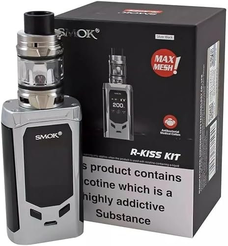 SMOK R-Kiss Vape Kit – Compact Dual 18650 Battery Device (Batteries Not Included), 2mL Tank Capacity, Adjustable 200W Output, USB Charging – Nicotine-Free(BLACK SILVER)