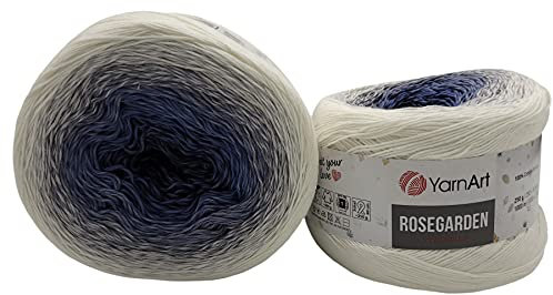 500g Ilkadim Export Rosegarden, 500 Gramm Bobbel Wolle Farbverlauf, 100% Baumwolle, Bobble Strickwolle Mehrfarbig (weiss blau 306)