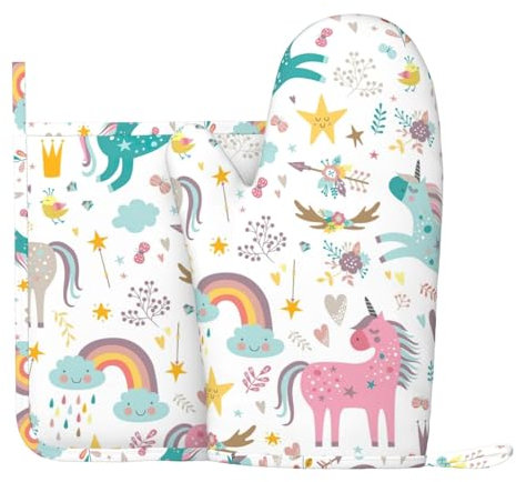 Einhörner rosa Silikon-Ofenhandschuhe und Topfmatte, Küche, Kochen, Grill, Ofenhandschuhe