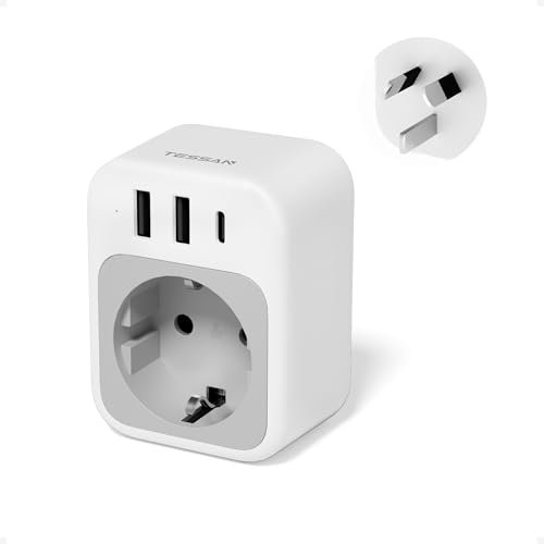 TESSAN Adaptateur Prise Australie avec 1 USB C et 2 USB A, Adaptateur Prise Chine vers France 2500 W, Voyage Accessoires pour Chine, Australie, Argentine, Nouvelle zelande