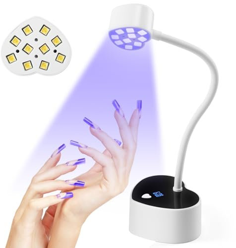 Goose Neck UV Lamps for Gel Nails with Smart Touch Display, 30W Professional LED Nail Dryer with Timers and Fast Curing, Auto Sensor & Portable Design Rechargeable Cordless Manicure Tool (White)