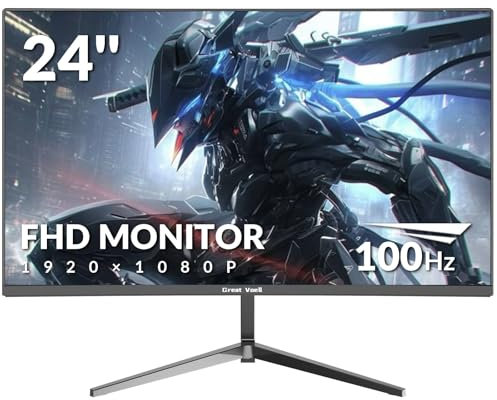 Great voell 24 Inch Curved Monitor 16:9 Aspect Ratio 100HZ FHD LED Display 99% sRGB - Thin Bezel Design - Eye-Care Technology - HDMI VGA Connectivity