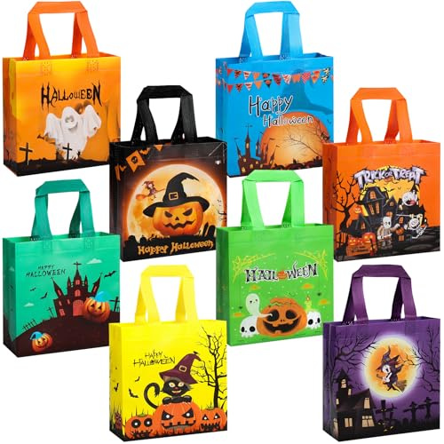 GOMANCHE 8 Stk Halloween Geschenktüte, Halloween Süßigkeiten Taschen Mit Griffen für Süßes oder Saures, Non-Woven Hallo-ween zum Verpacken von Geschenken, Party Zubehör