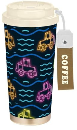 Amooorous Gobelet à café fluorescent décoratif coloré avec couvercle en acier inoxydable pour boissons chaudes et froides 500 ml