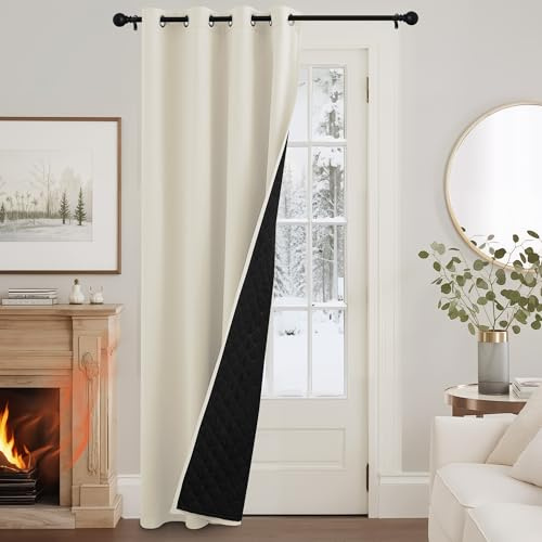 KGORGE Dicker Vorhang Gegen Kälte für Tür Thermovorhang Kälteschutz Türvorhang Doppellagige 100% Verdunklungsvorhänge Beige Ösenvorhang 1 Stück H 240 x B 132 cm Türgardine Winddicht (460g/m²)