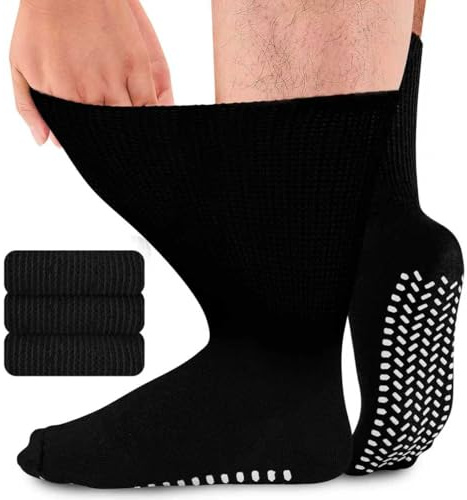 inaWarm Diabetic Grip Socks for Men & Women, 3 Pairs, Extra Wide | 90% cotton with a wide soft top, smooth inverted toe seam and non-slip sole grips; designed for gentle everyday comfort.