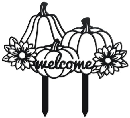WADORN Herbstkürbis Dekorative Gartenstecker Aus Metall, Lustiges Den Hof Willkommensschild Aus Metall Herbsternte Silhouette Ornament Geschenke Willkommensschild Für Thanksgiving Party Herbsternte