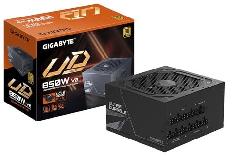 Gigabyte UD850GM PG5 V2 80 Plus Gold Fully Modular 850w PCIe 5.0 Power Supply Unit, ATX 3.1, 12VHPWR GPU Connector, Flat Cables, 10 Year Warranty