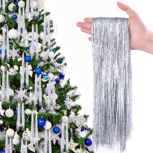XIMISHOP 6000 Stränge Weihnachts-Eiszapfen-Lametta, funkelnd, glänzend, silberfarben, Weihnachtsgirlande, Lametta, Eiszapfen, Fransen für Weihnachtsbaumschmuck, Festival, Partyzubehör