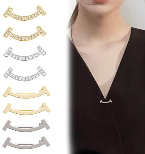 Lot de 8 Broches en Alliage de Métal Pinces pour Châle, Broche Épingle à Nourrice avec Faux Strass, Broche simple sourire, pour la Fixation de Pull, Robes, Épingles de Sûreté