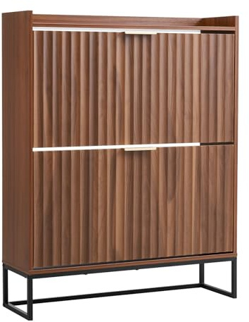 VEVOR Zapatero con 2 Puertas, Ahorra Espacio y Antivuelco, Organizador de Zapatos Independiente para Entrada, Pasillo, Salón, Porche, 80 x 24 x 100 cm, Nogal, Capacidad de Carga Superior 50 kg