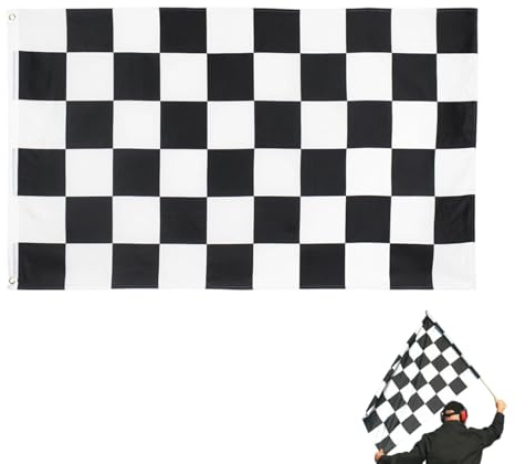 Rennflagge mit Schachbrettmuster in Schwarz-Weiß Karierte Flagge,Motorsport Karierte Flagge Zielflagge 90x150cm für Motorsport Events & Dekoration,Robustes Polyester-Material für Rennstrecke & Partys