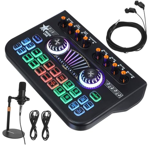 CIYODO Stereo Soundmixer Sound Breitbild Mixer Stereo Mixer Soundkarte Audio Podcast Mikrofon Bundle Schwarz