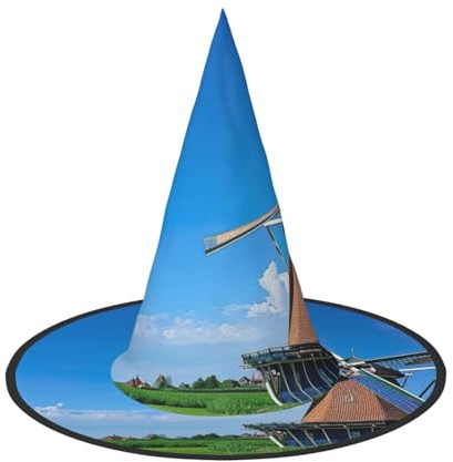YKJJFVZ Windmill Blue Print Trendy Witch Hat,Creative Party Hats,Perfect For Creative And Spooky Costumes