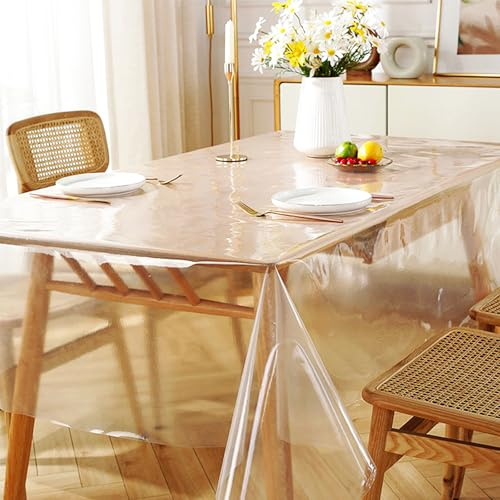 Durchsichtige Tischdecke, Transparente Tischdecke, PVC Durchsichtige Tischschutz Tischdecke Folie Abwaschbar für Outdoor Garten Tischfolie, Schutzfolie für Möbel Tischschutzfolie (140x240cm)