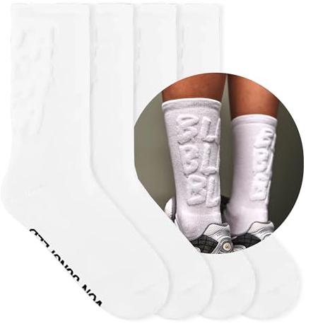 von Jungfeld 2er Set Weiße Embossed Socken Damen & Herren in Gr. 36-46 - Lange Socken (Crew Socks) Strümpfe mit 3D Design