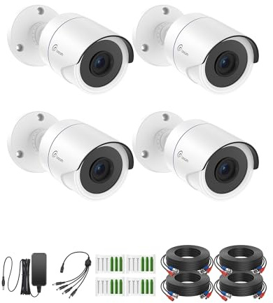 Loocam 4pcs 1080P HD Wired CCTV Cameras Kit, Home Security Camera | 80ft IR Night Vision,IP66 Weatherproof, Bullet Camera for 2MP/5MP/4K HD-TVI Analog CCTV DVR System, Outdoor Indoor Use