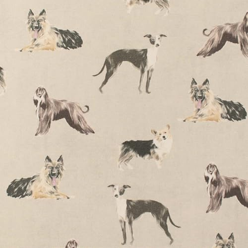 Canvas Stoff Hunde, Dekostoff 100% Baumwolle, Leinenoptik, natur (Länge am Stück: ab 100cm / Breite: 140cm)