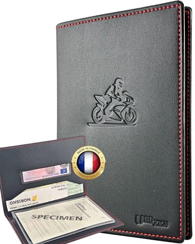Ugozen Pochette Carte Grise Luxeo | Porte Papier Voiture Etui 3 Volets Cristal Inclus
