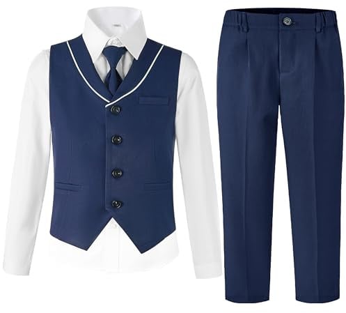 LOLANTA Bröllopsdräkt för pojkar, barnväst & byxor med skjorta & fluga kostymset, festlig outfit för dopdräkt födelsedag och nattvard