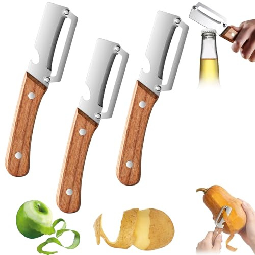 Zero Snag HolzschäLer, 2-in-1 Multifunktionaler GemüSeschäLer Mit FlaschenöFfner – für Kartoffeln, KüRbis, Karotten, Obst und GemüSe (3 Stück)