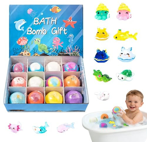 Kaezuy Badebomben mit überraschung Set 12 Stück Badekugeln Selber Machen 60g Bath Bombs Badekugeln Einzeln Verpackte Badekugel Geschenk für Mädchen Frauen Badeschaum (A)