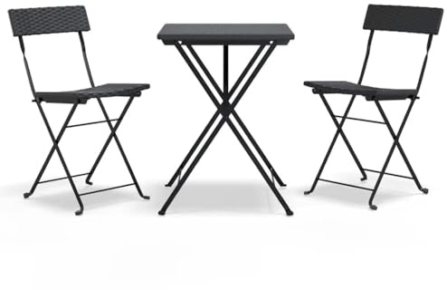 Goyphonic 3-delad bistro-set vikbart svart av poly rotting med pulverlackerad stålram, trädgårdsmöbler för balkong terrass, utrymmesbesparande, väderbeständig och bekväm