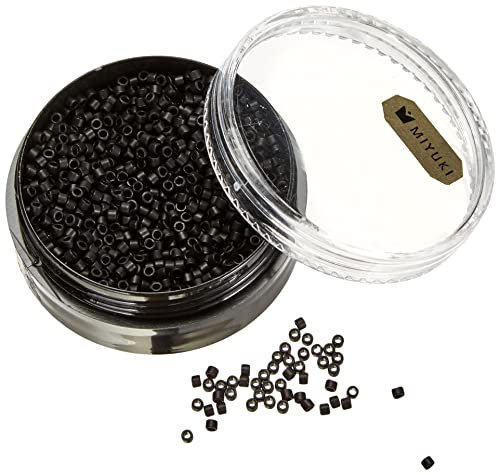 Rayher Hobby Rayher Delica-Rocailles, Miyuki-Rocailles, metallic matt, schwarz, 1,6 mm ø, Dose 6 g, Perlen zum Auffädeln, Glasperlen klein, 14761576