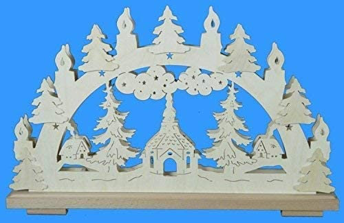 Rudolphs Schatzkiste Schwibbogen mit Seiffener Kirche Wald und Beleuchtung BxHxT 50x31x7cm NEU Lichterbogen Fensterbogen Spitzbogen Erzgebirge Seiffen Weihnachten Licht Holz Dekoration Beleuchtung
